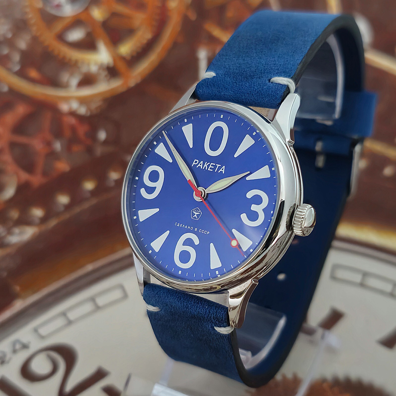 Vintage Watch USSR RAKETA Big Zero Blue Dial Wristwatch Mechanism 2609.HA 19J