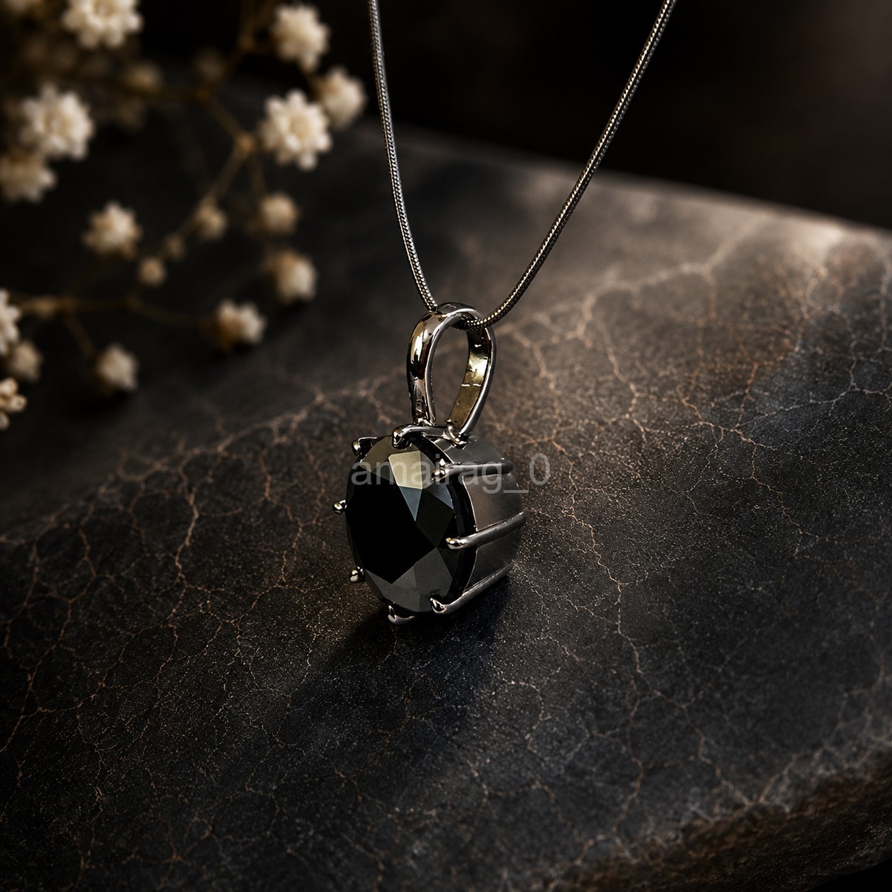 12 Ct Black Diamond Pendant Black Rhodium Plated Carbonado AAA Certified