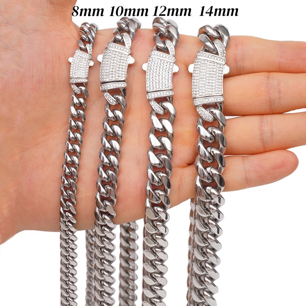Miami Cuban Link Chain Necklace Bracelet 18k Gold Plated Stainless Steel 8-14mm