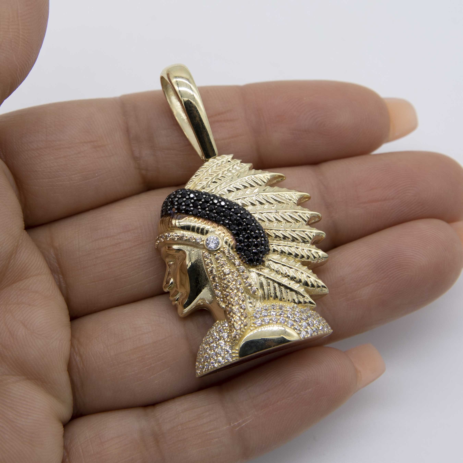 2″ Indian Chief Pendant Real 10K Yellow Gold