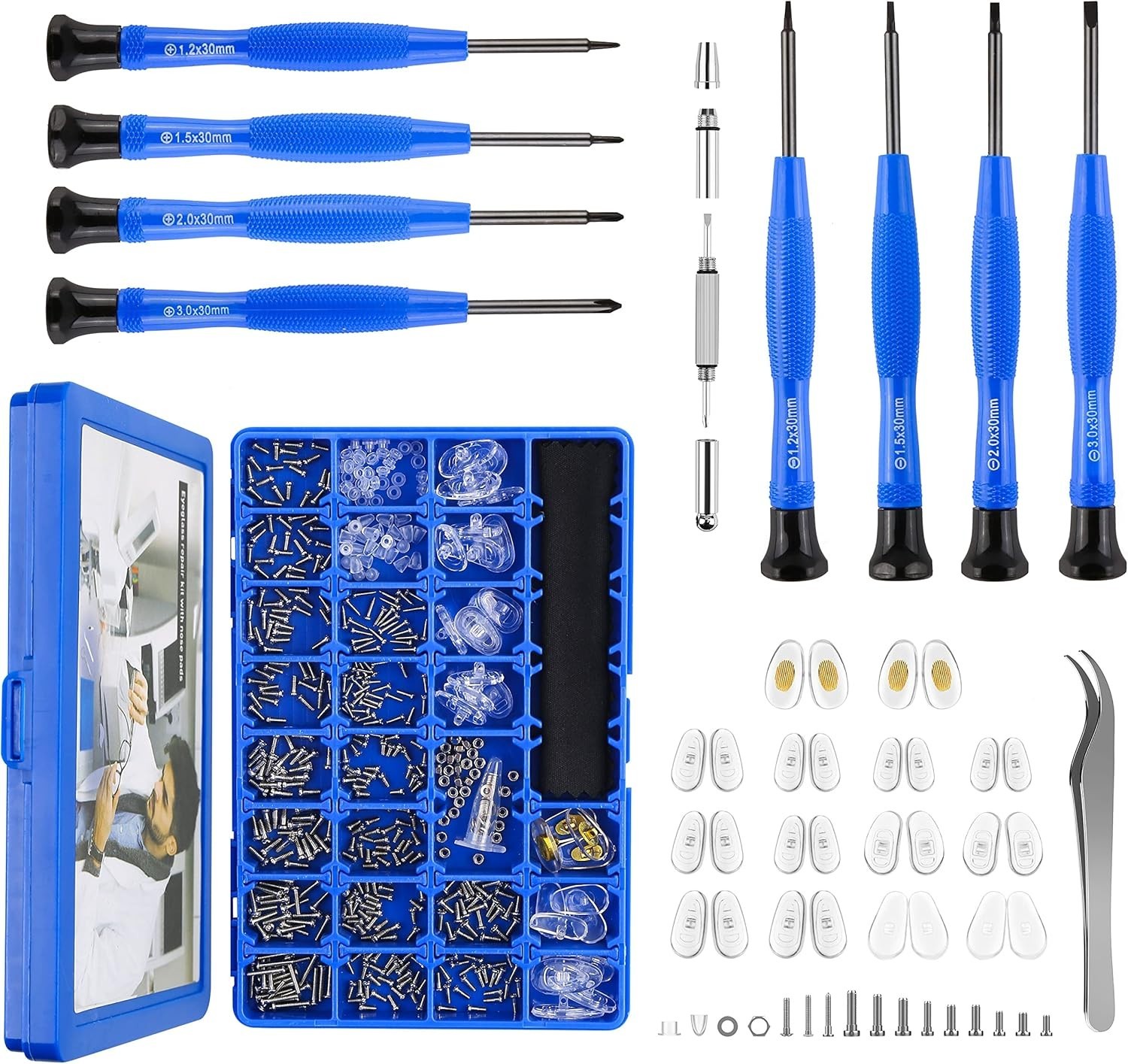 Magnetic Eyeglass Repair Kit Screwdriver Set Screws Nose Pads Tweezers