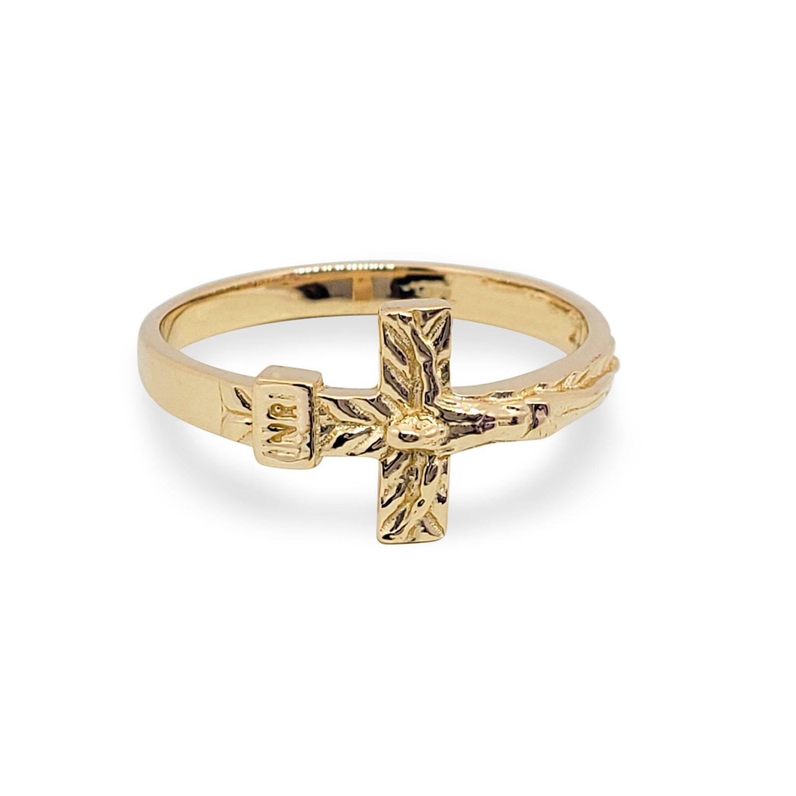 Solid 18K Yellow Gold Cross Ring, Sizes 3 – 12, Crucifix, INRI