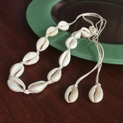 Cowrie Shell Choker Boho White String Necklace Surfer Beach Conch Puka, Hawaiian