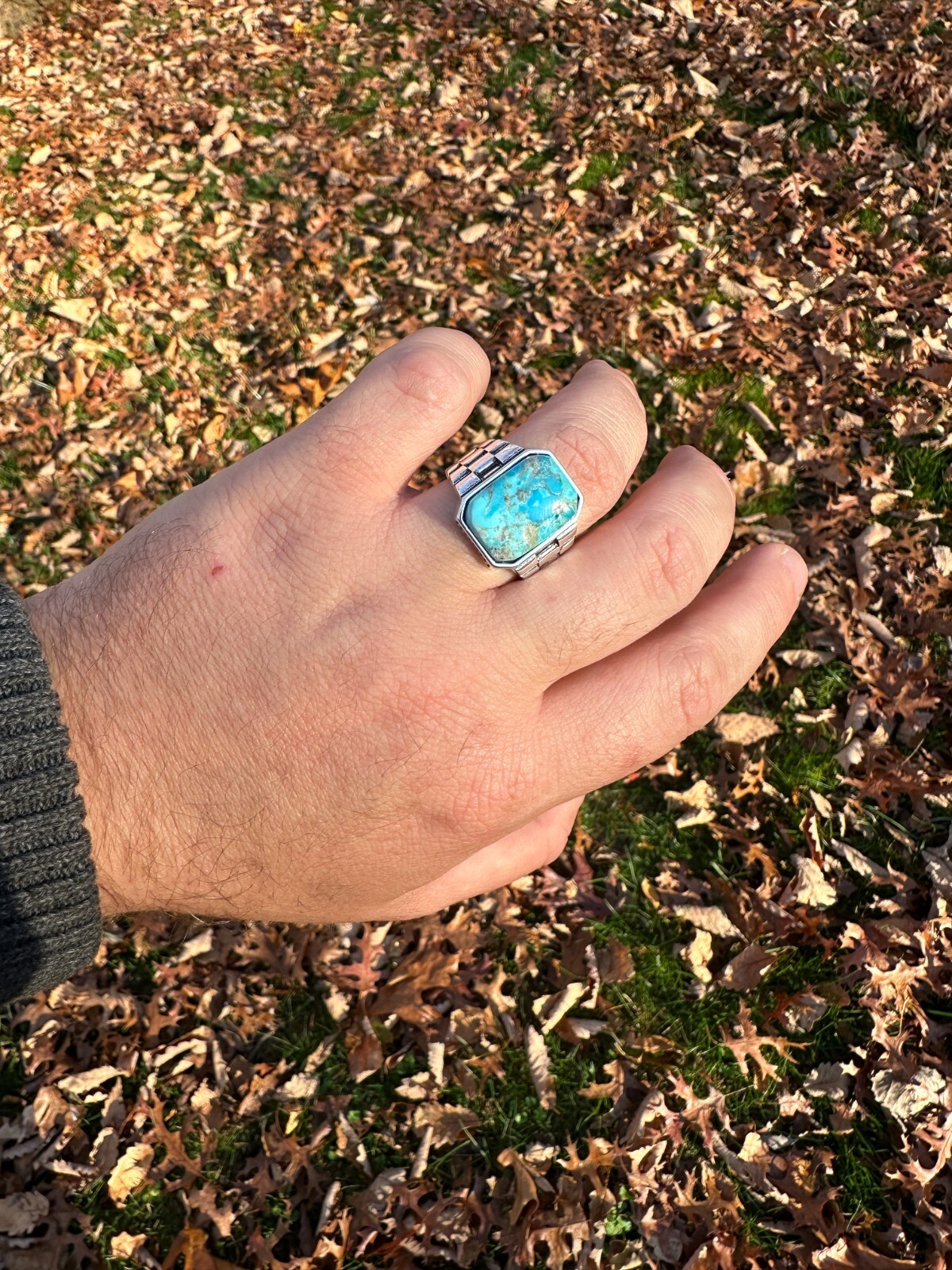 Mens Real Solid 925 Silver Blue Turquoise Natural Native American Gemstone Ring