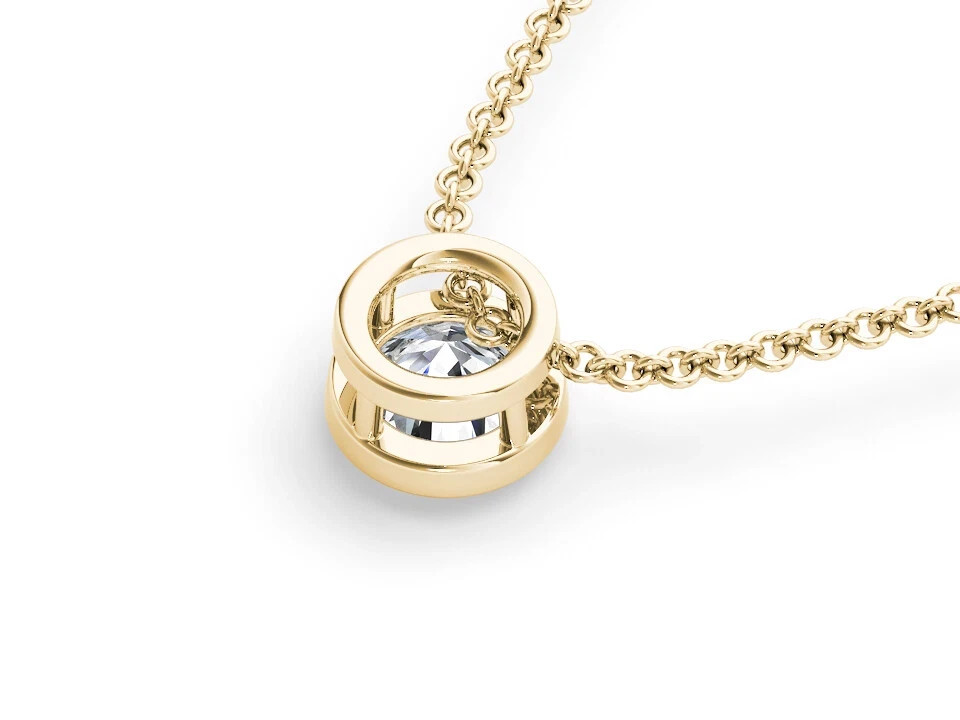 6.5mm Bezel Set Round Real Moissanite Solitaire Necklace 14K Yellow Gold Plated