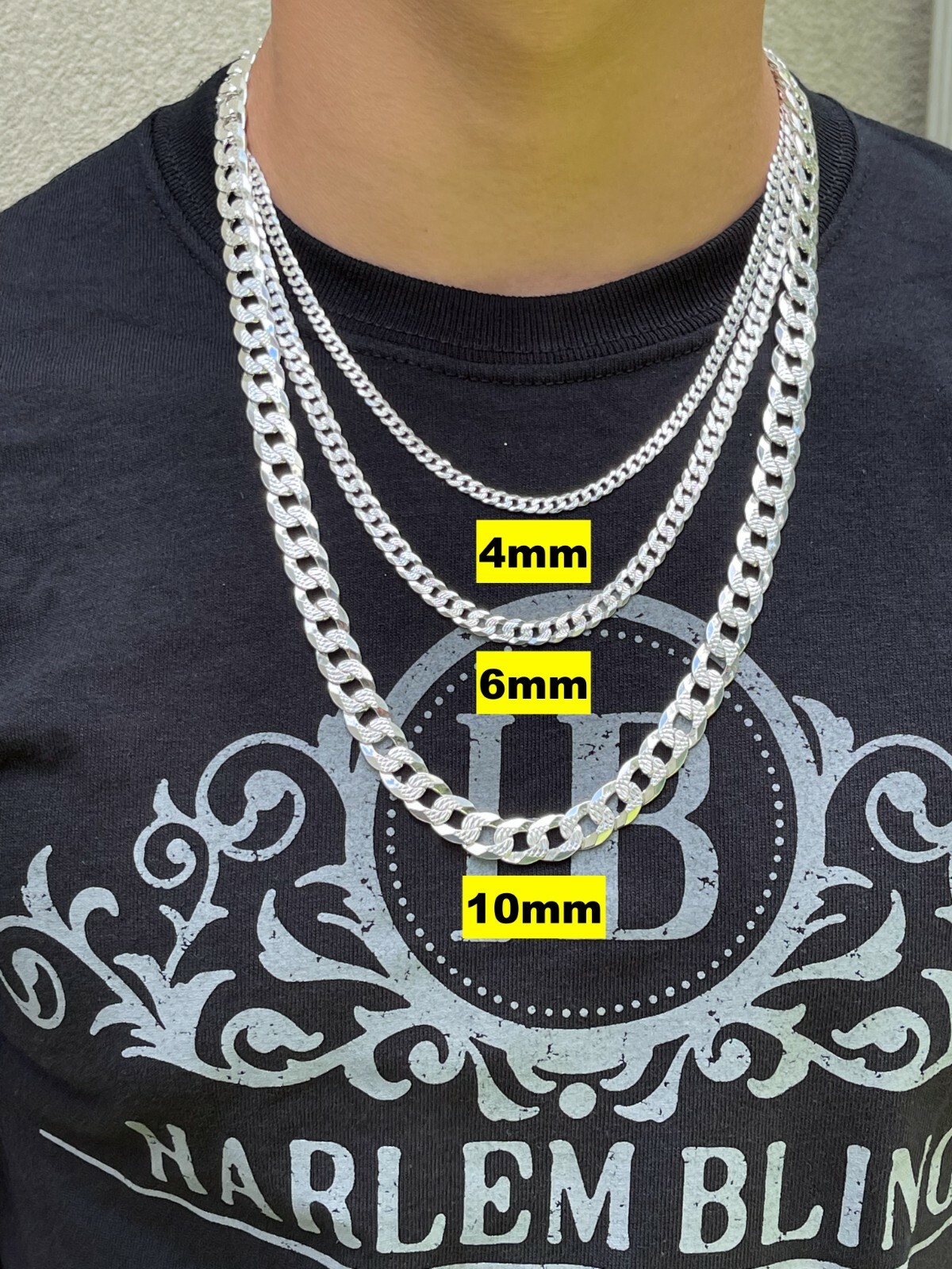 Solid 925 Silver Diamond Cut Flat Miami Curb Cuban Link Chain Necklace 3-11mm