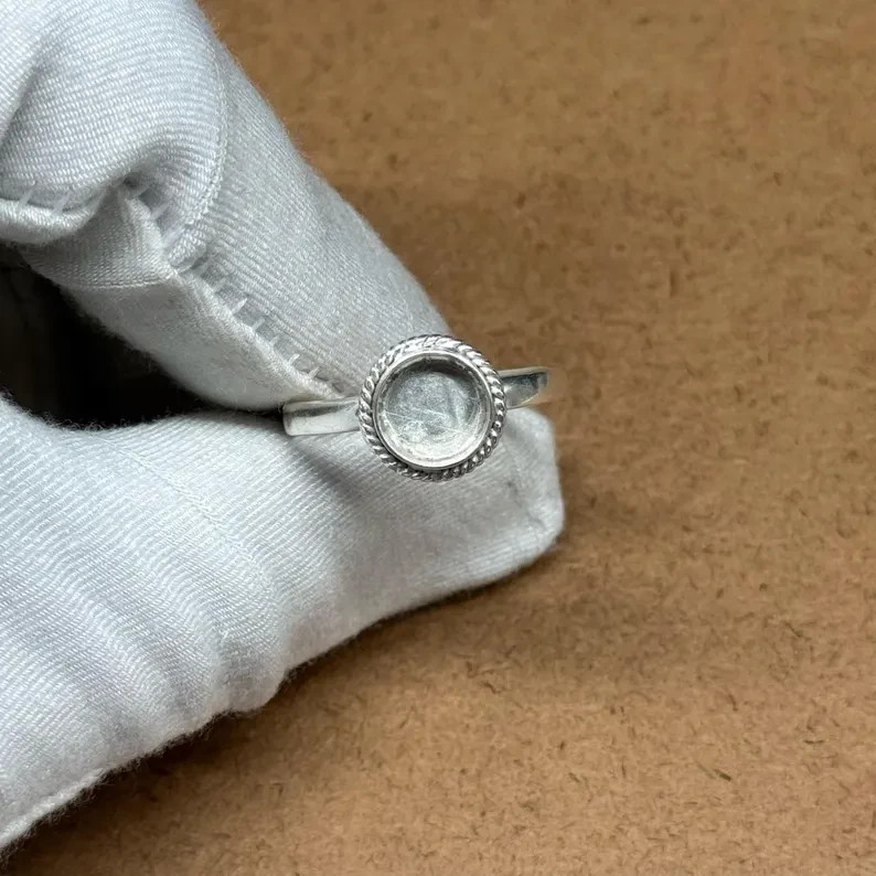 925 Sterling Silver 12mm Round Bezel Cup Ring Blank DIY Jewelry Setting Handmade
