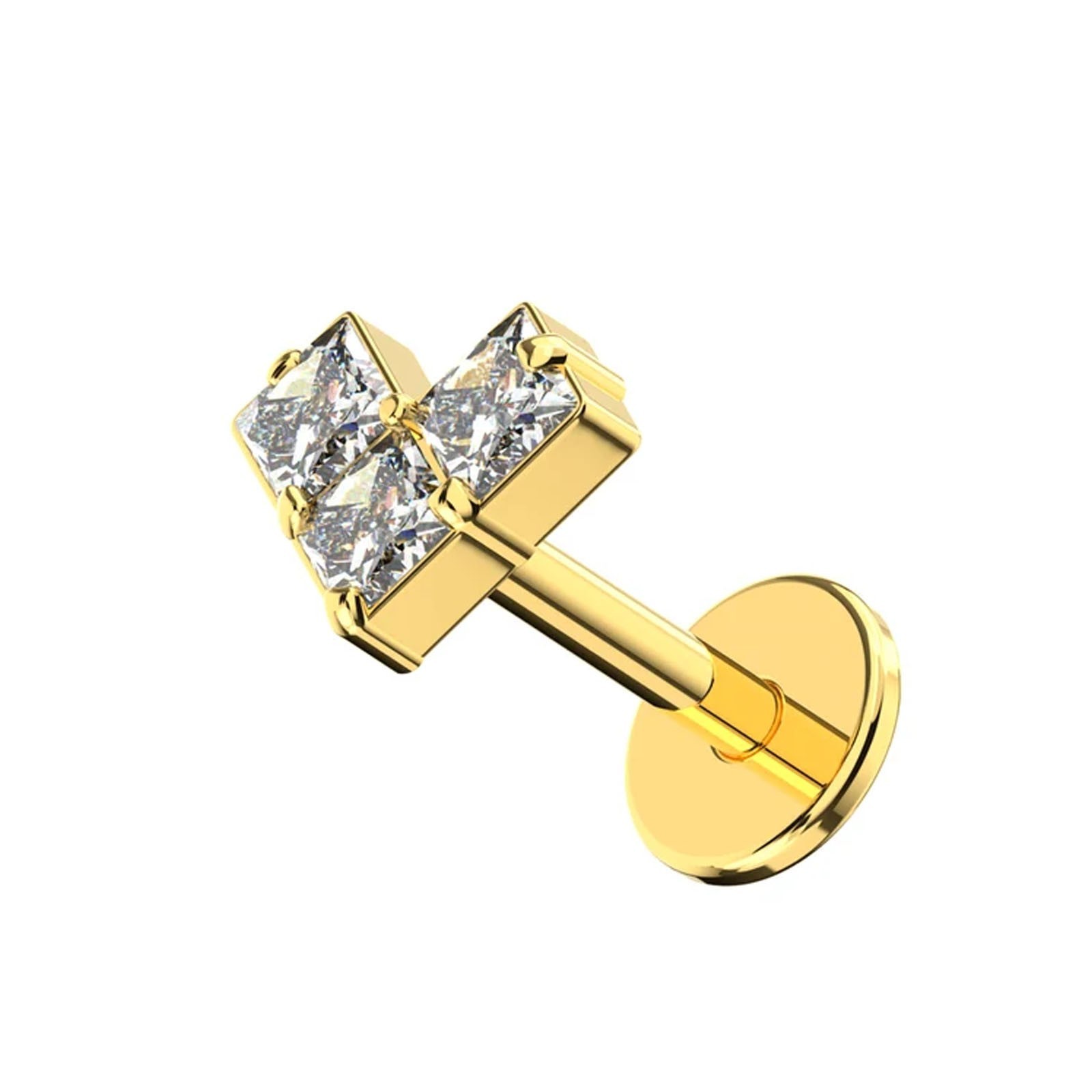 G23 Titanium CZ Fancy Threadless Push Fit Flat Back Labret Helix Tragus Stud