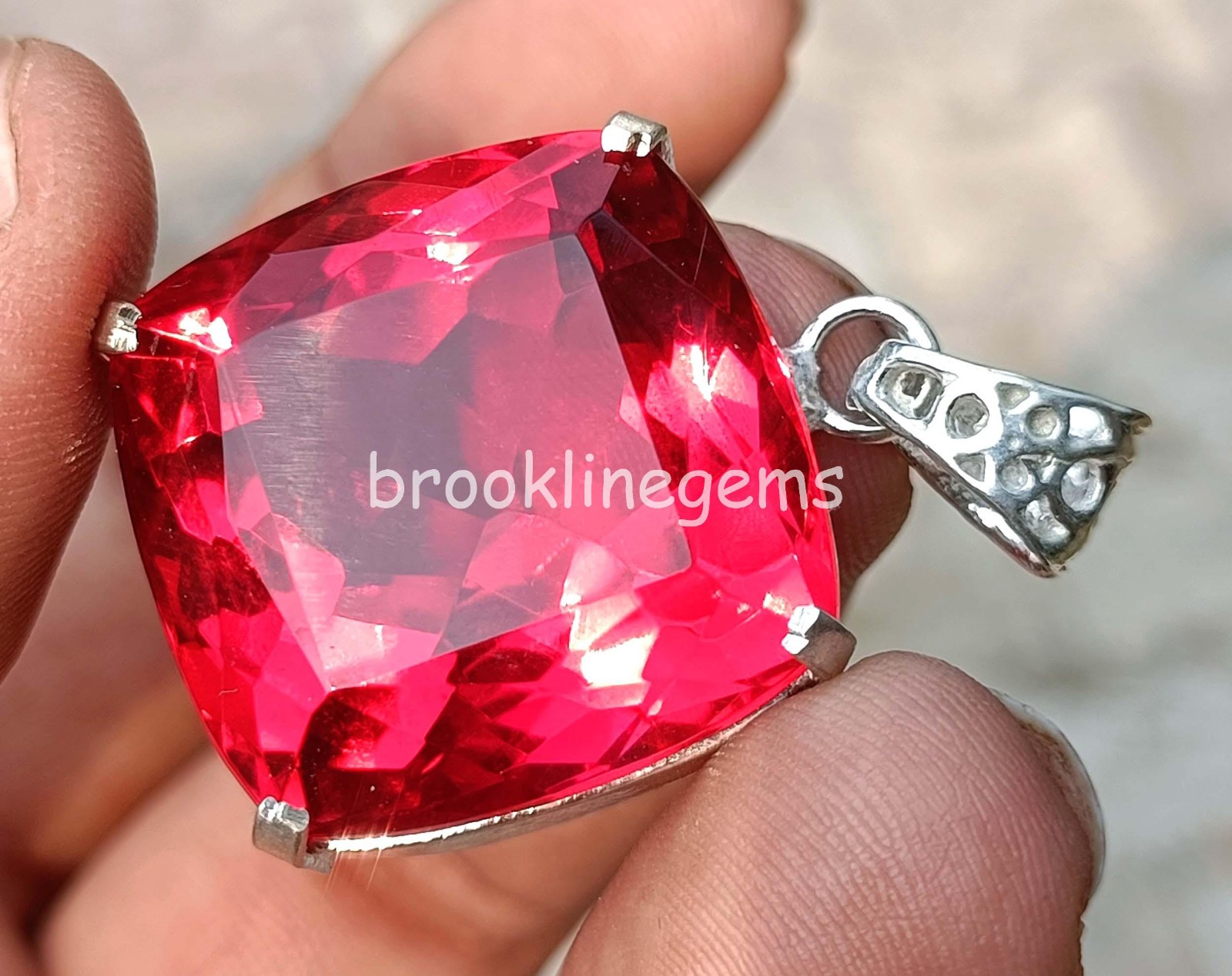 90 Ct Natural Red Ruby Cushion Cut EGL 925 Silver Pendant With Free Chain 6FGM