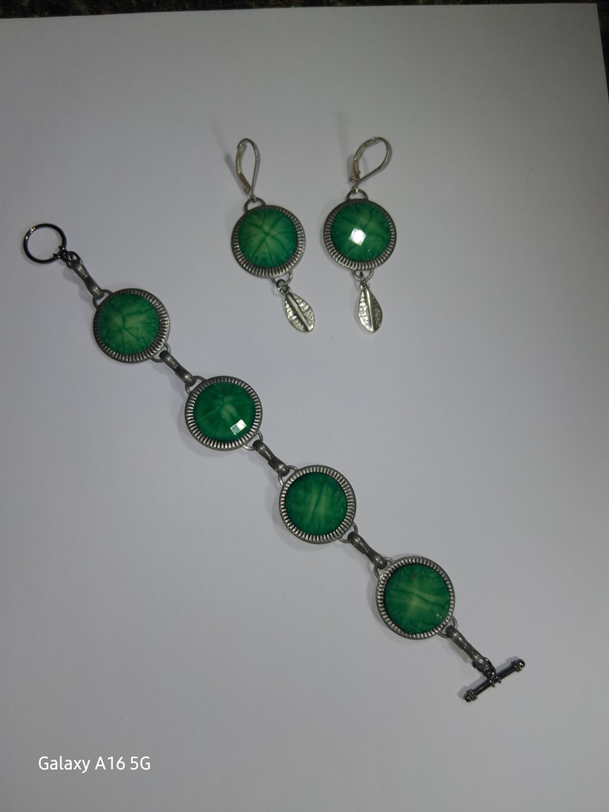 Green Faceted Acrylic Bracelet And Earring Set