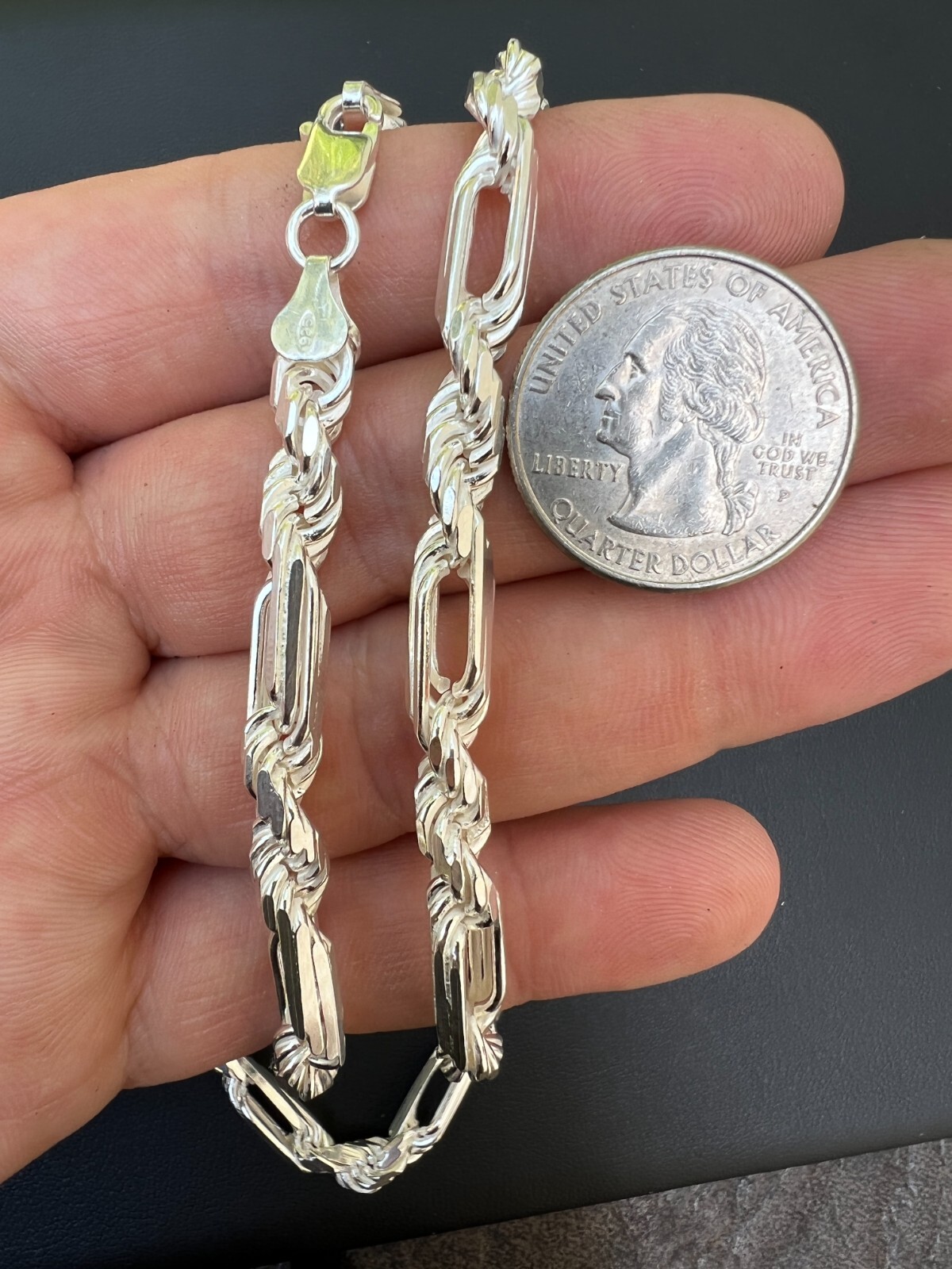 Men’s FigaRope Chain Real Solid 925 Sterling Silver Necklace Bracelet 6mm Milano