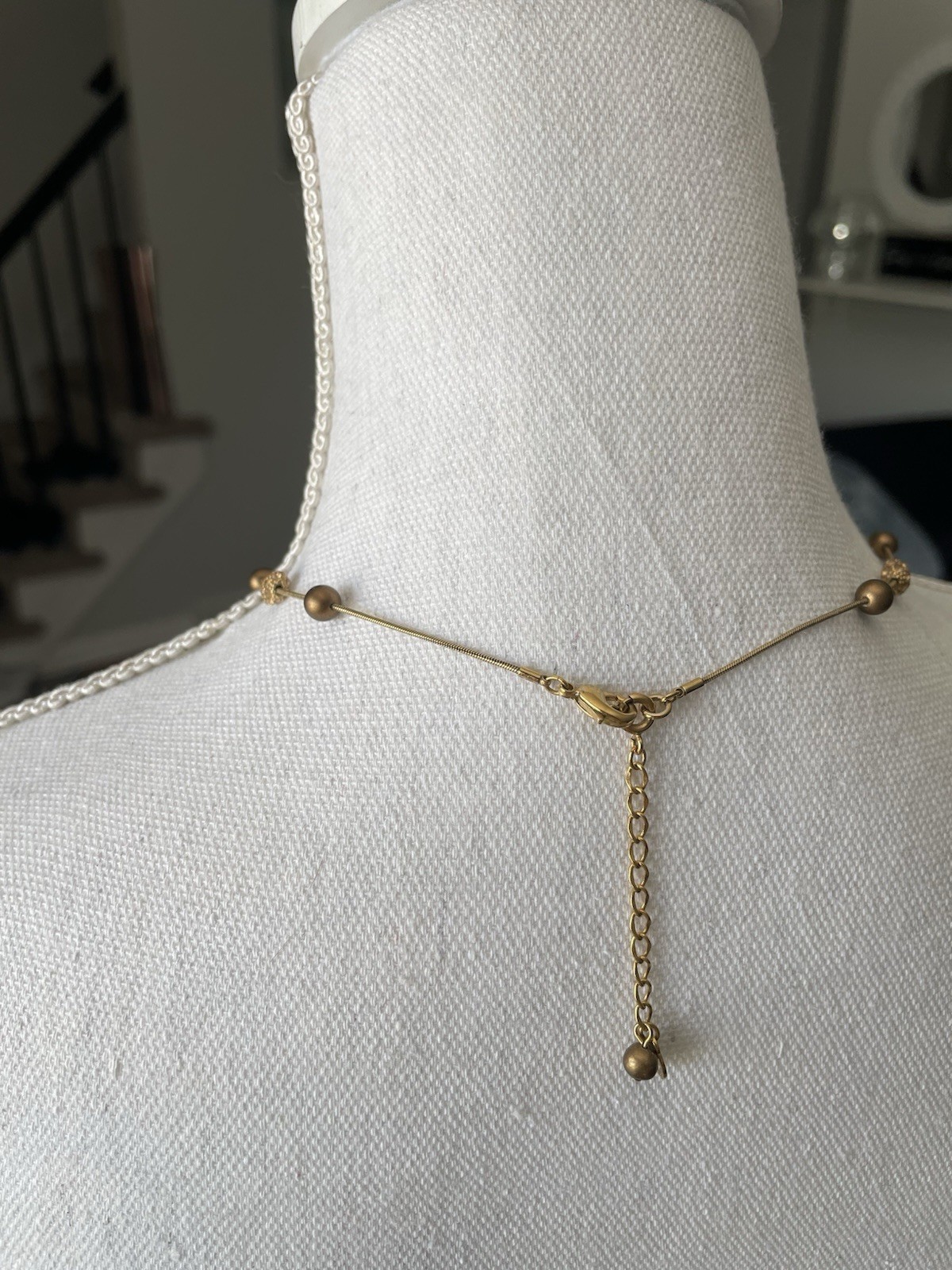 Monet Signed Gold Tone Station Beaded Necklace, Lobster, Extender