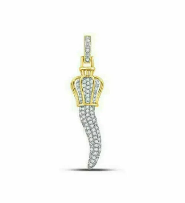 1.20Ct Round Cut Diamond Italian Horn Fashion Charm Pendant 14K Yellow Gold Over