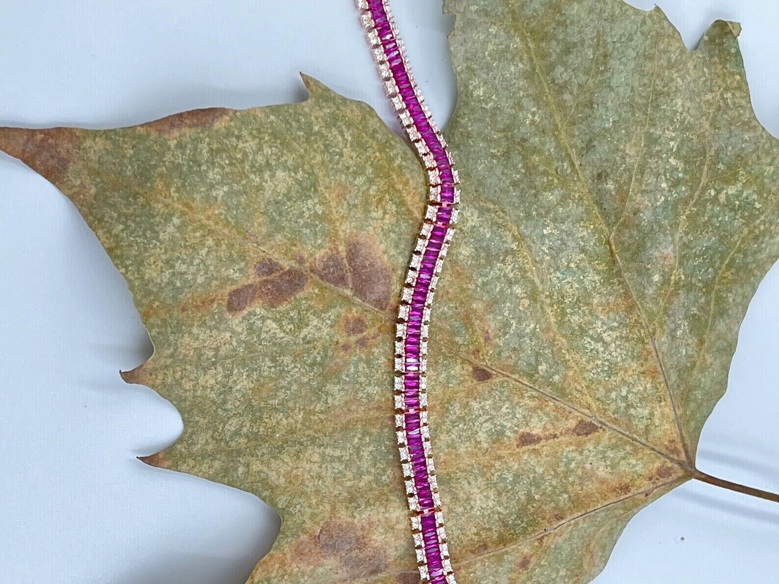 9Ct Baguette Cut Lab Created Ruby Diamond Tennis Bracelet 14K Yellow Gold Finish