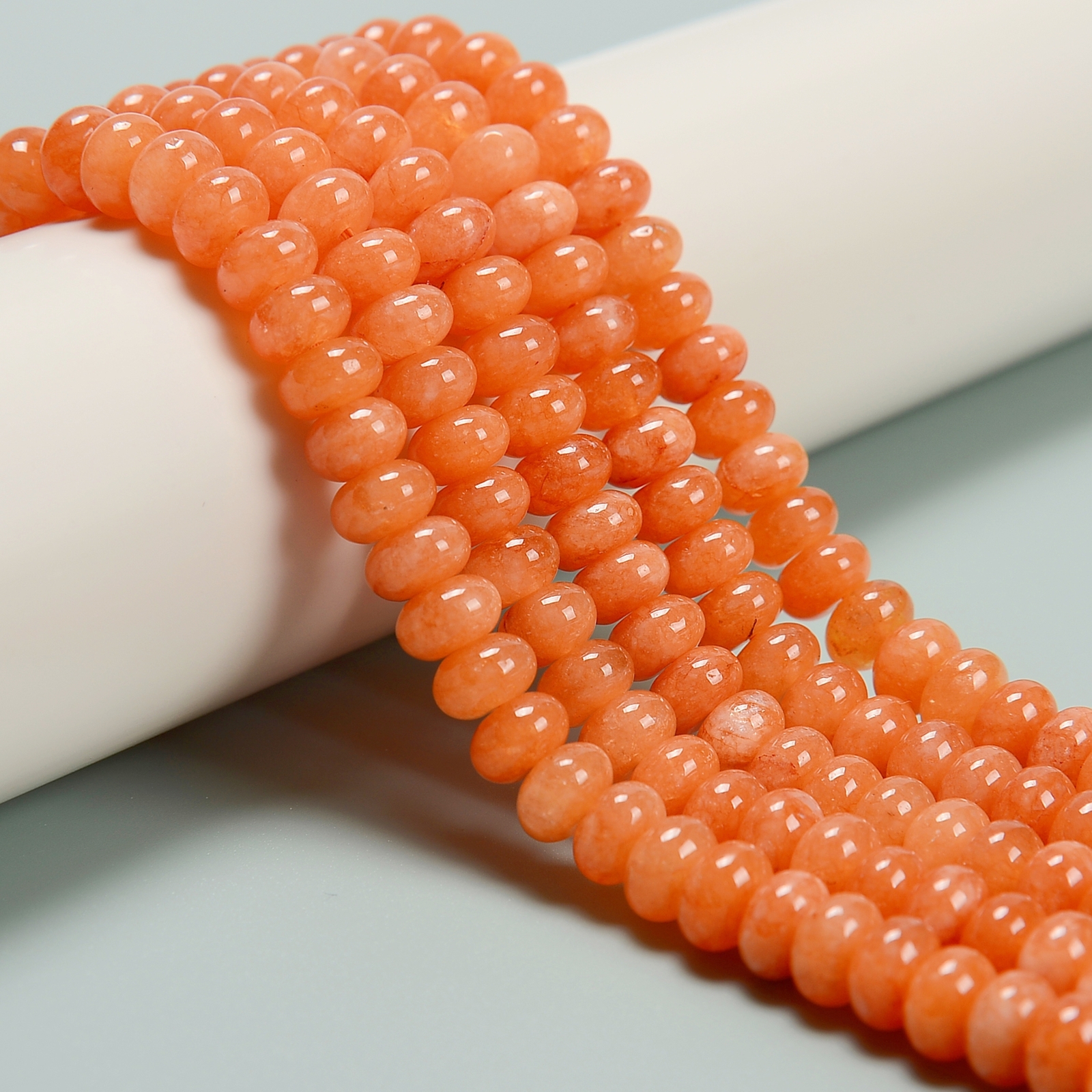 Orange Color Dyed Jade Smooth Rondelle Beads Size 5x8mm 15.5” Strand