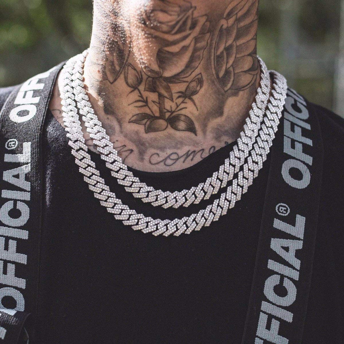 15mm Gold Plated Iced CZ Out Stainless Steel Miami Cuban Link Bracelet Chain