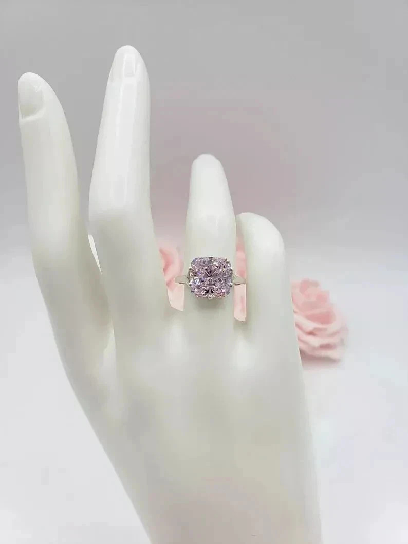 2.00Ct Lab Created Cushion Cut Pink Diamond Solitaire Ring 14K White Gold Plated