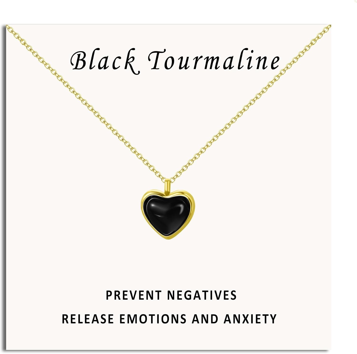 Adjustable Black Tourmaline Heart Necklace – Gold-Plated Women’s Jewelry Gift