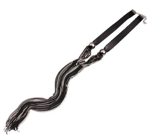 Black Haute Couture Silver Chain Long Lariat Tassel Necklace Fashion Jewelry