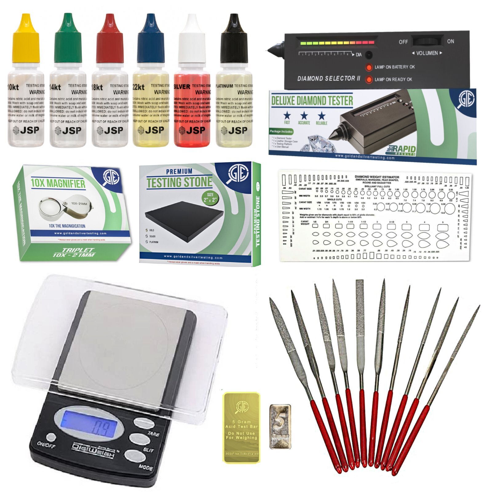 Gold Silver Jewelry Test Kit 10K 14K 18K 24K Digital Scale Diamond Tester Acid