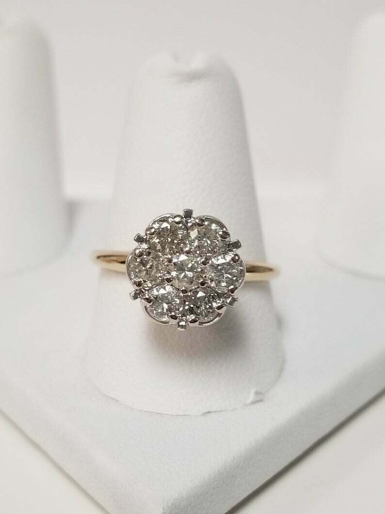 1.40Ct Lab Created Round Diamond Flower Shape Ring 14K Yellow Gold Finish