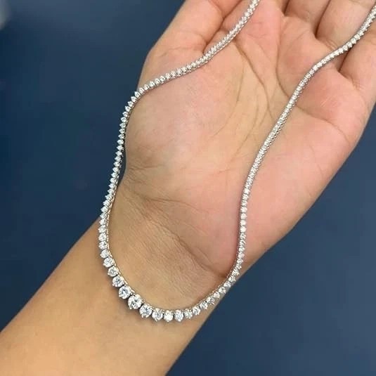 13 ctw Round Cut Created Diamond Tennis Women Necklace 14K White Gold Finish 18″