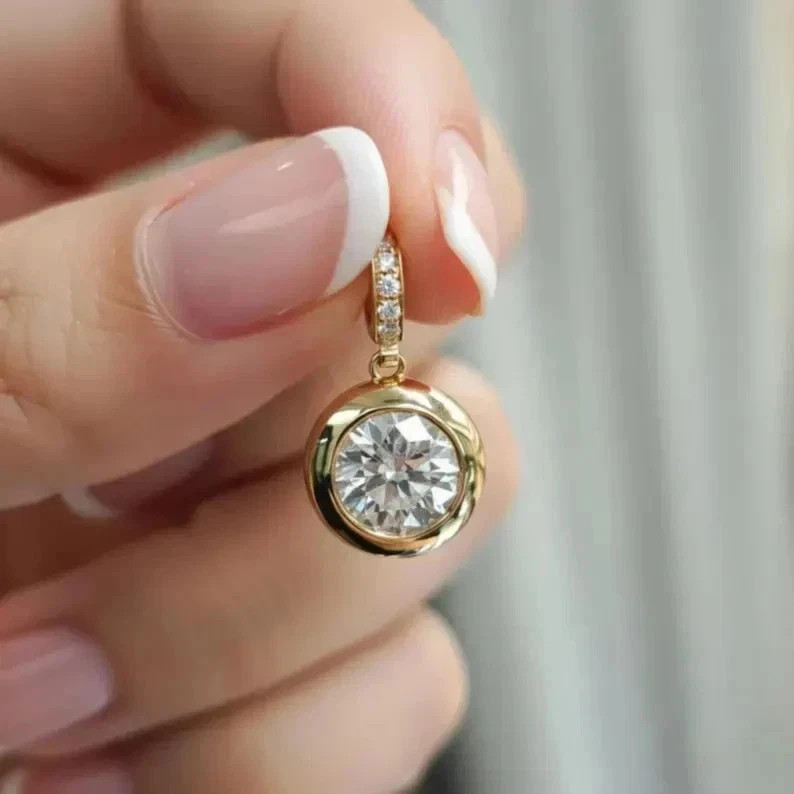 3CT Round Cut Lab Created Diamond Bezel Set Charm Pendant 14k Yellow Gold Plated