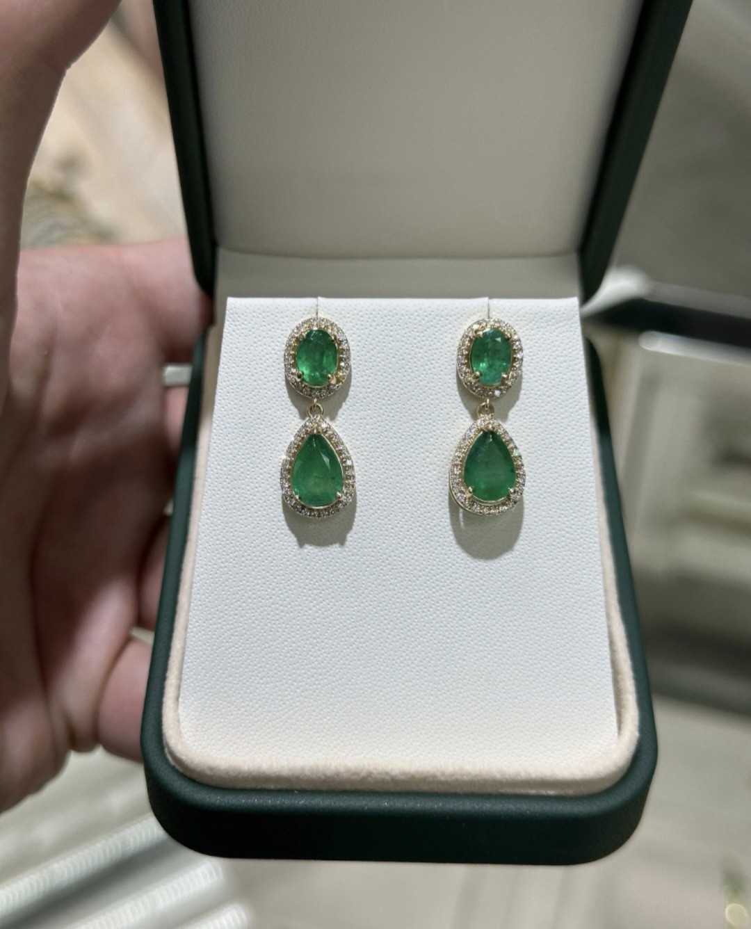14k Solid Gold Emerald Diamond Earring Natural Zambian Emerald Gold Earrings