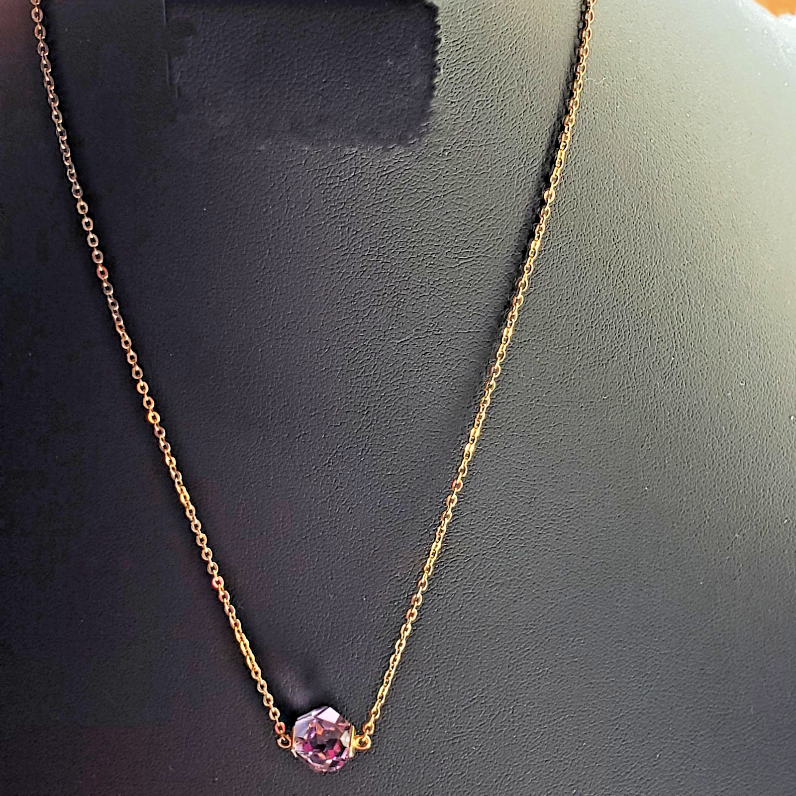 Swarovski “Nutshell Design Collection” Violet Hue Geometric Crystal Necklace