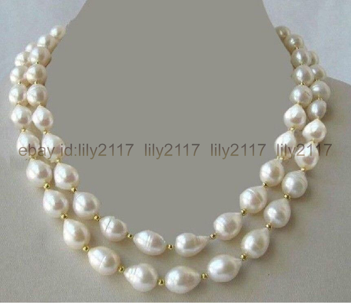 NATURAL HUGE 11-13MM SOUTH SEA REAL WHITE BAROQUE PEARL NECKLACE 14K 35″
