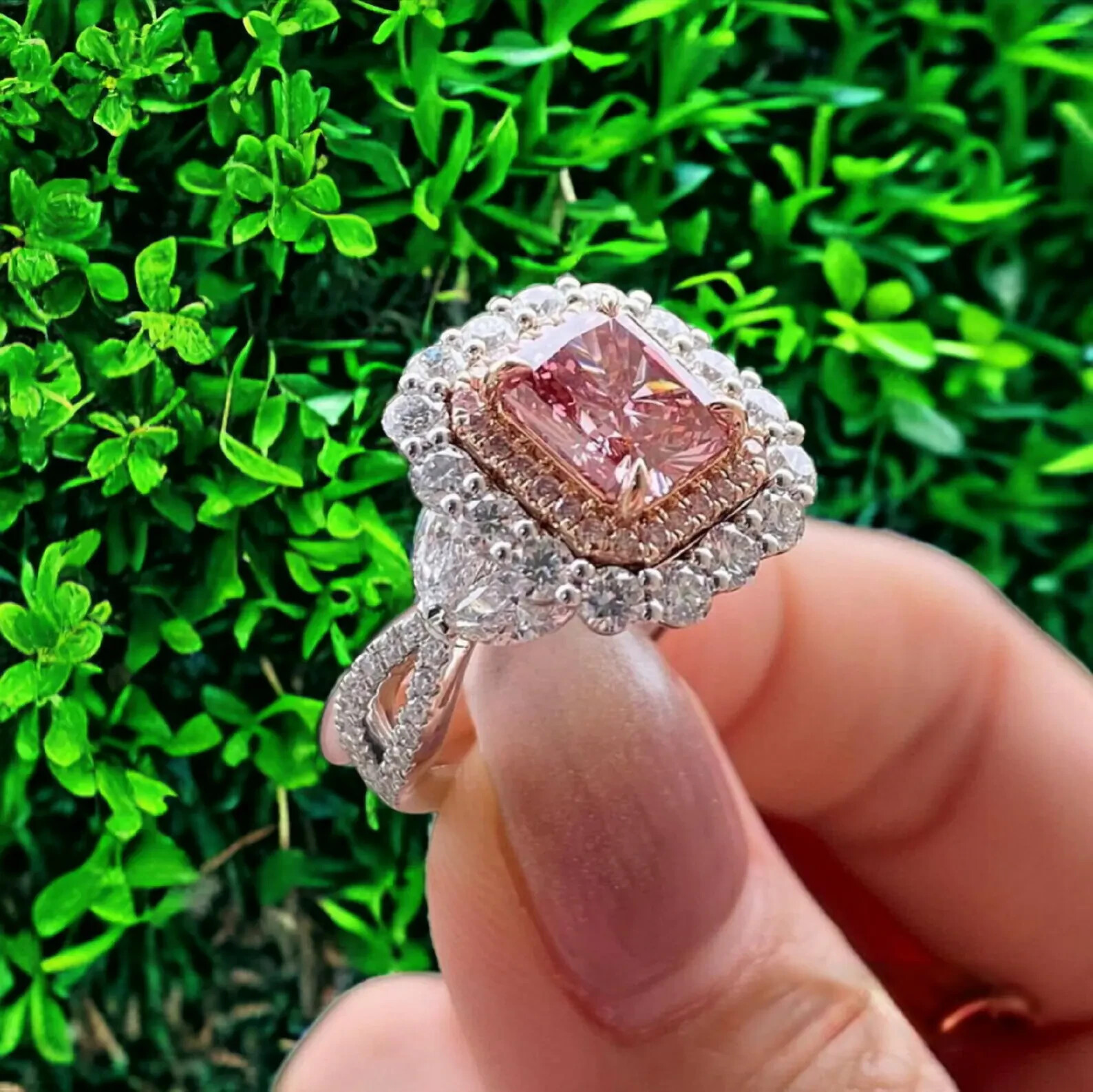 4.00 Ct Emerald Cut Natural Pink Sapphire Diamond Ring 14K White Gold Size 7