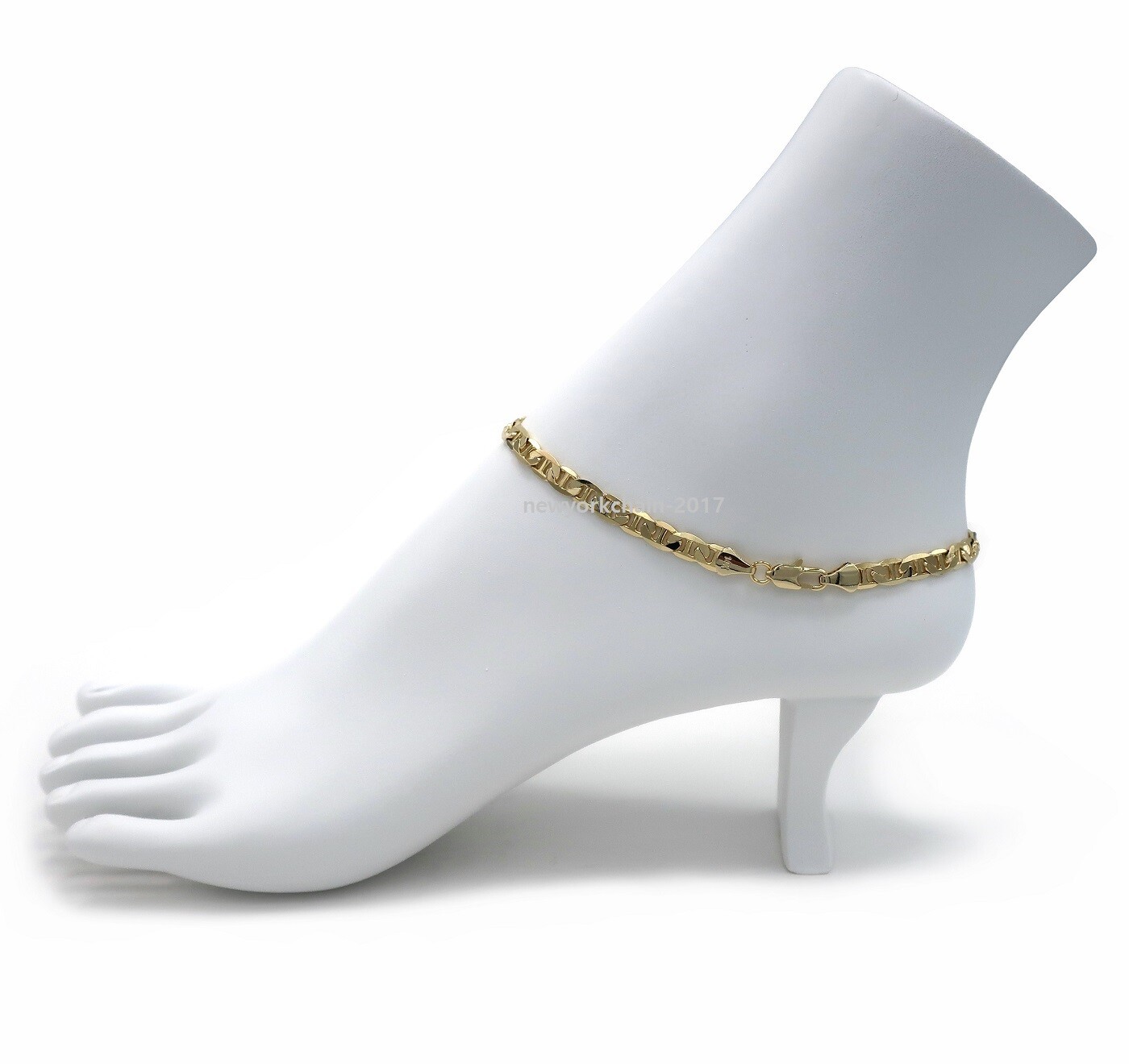 MARINER ANCHOR LINK CHAIN QUALITY 5mm ANKLET ANKLE BRACELET 14K GOLD PLATED