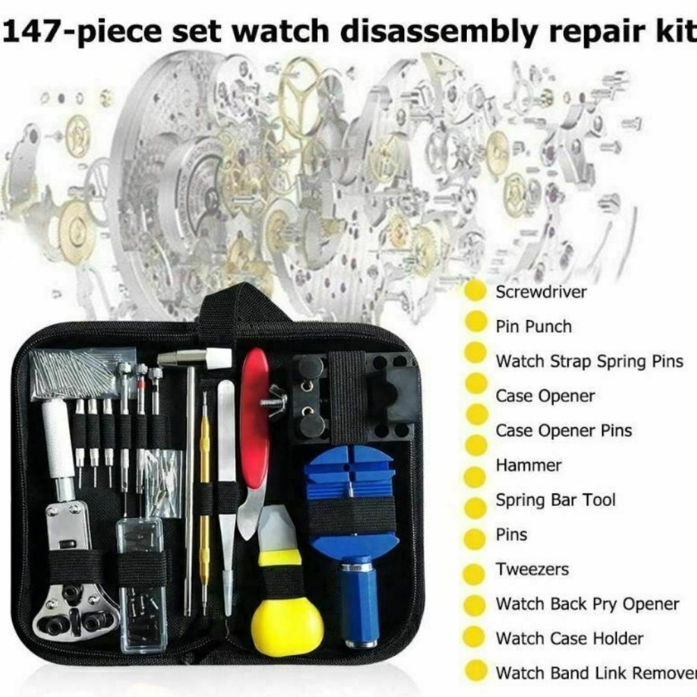 147PCS Watch Repair Kit Watchmaker Back Case Remover Opener Link Pin Spring Bar