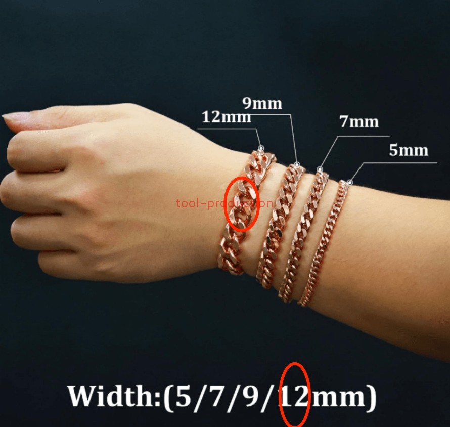 Copper Bracelet for Men–99.95% Pure Copper Cuban Link Chain–8.5in 5mm, 7mm, 12mm