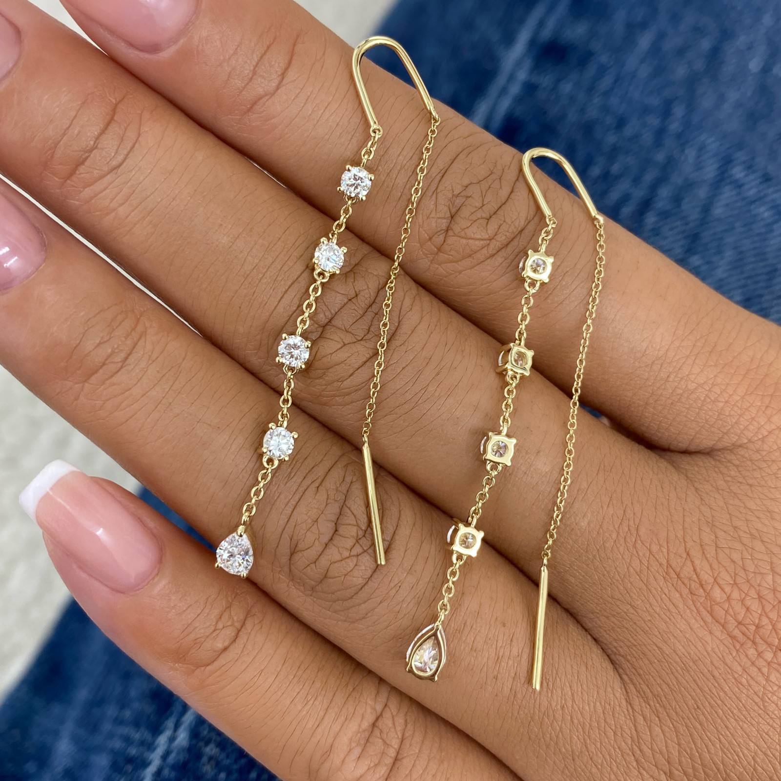 1.3ct TCW Drop Thread Earrings Yellow Gold 14K Lab-Grown Diamonds F/VS1 GGL