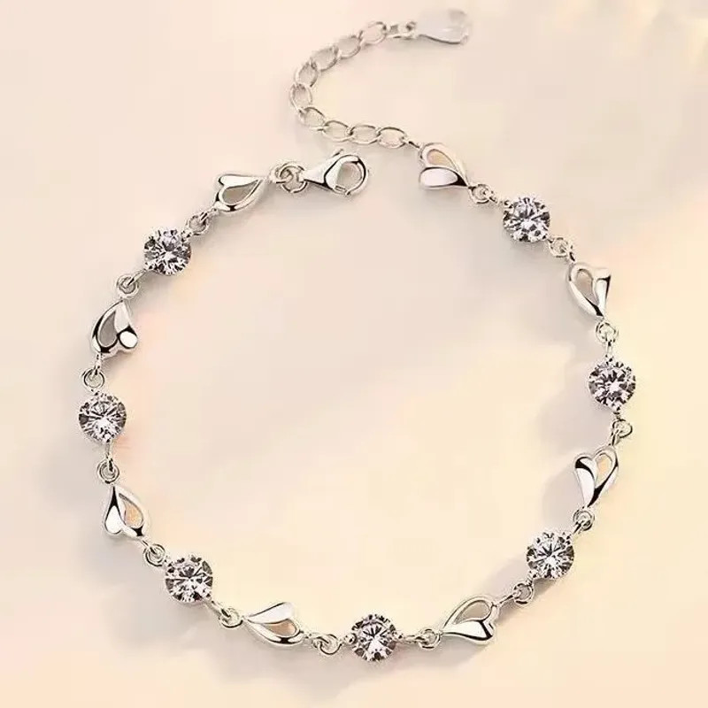 925 Sterling Silver Charm Glossy Bead Bangle Women’s Fashion Bracelet Jewelry