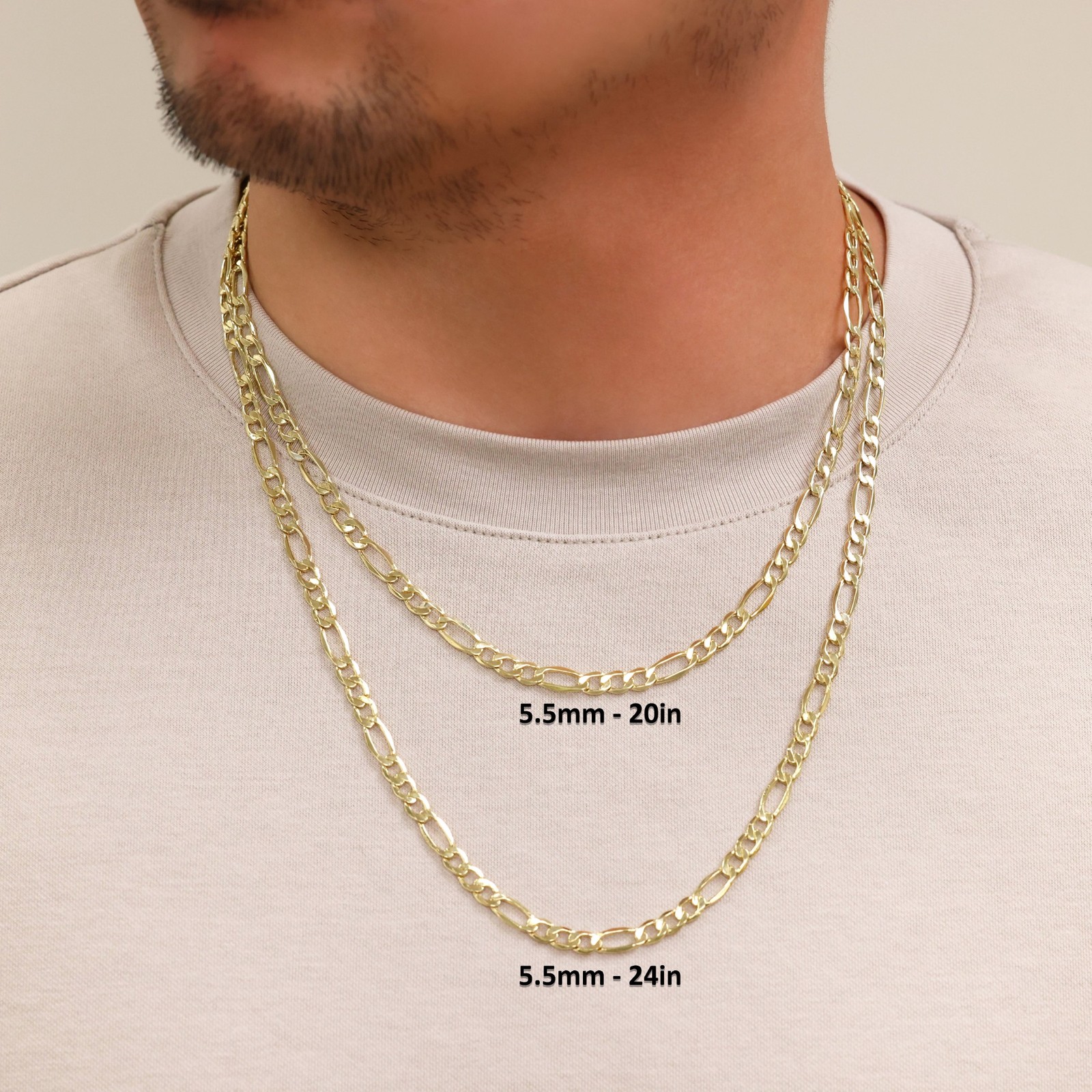 10K Yellow Gold 5.5mm Figaro Chain Italian Link Necklace Men Women 16″-30″