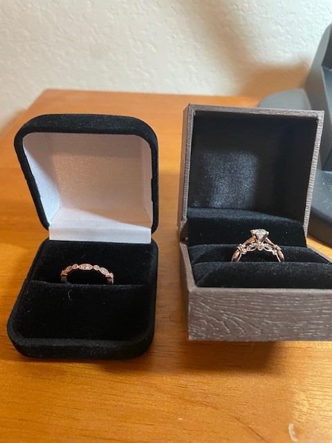 .75 CTW/.50 CTR Engagement & .16 CTW Wedding Ring Set in Rose Gold Settings
