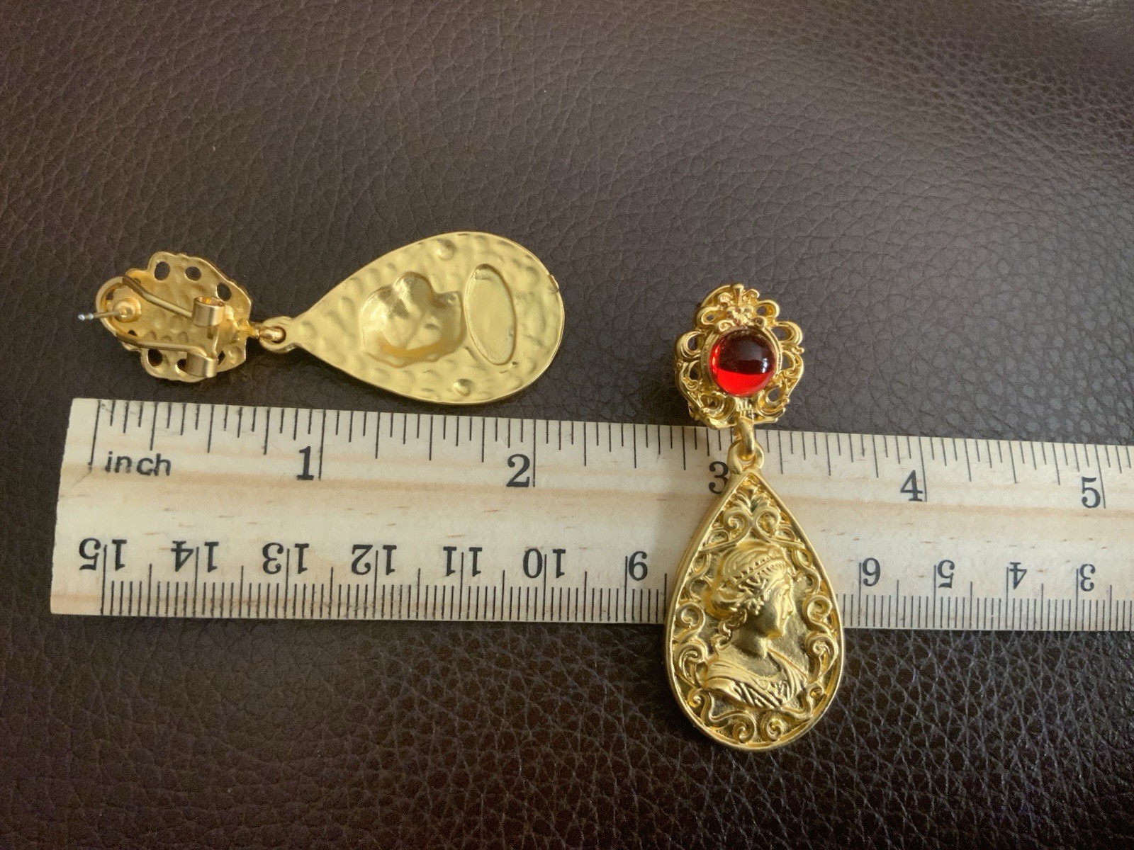 Museum Gold Roman Goddess Cameo Earrings Crystal Baroque Medallion Boho Filigree