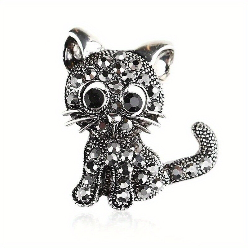 1pcs Cute Rhinestone Cat Brooch Pin, Alloy Enamel Animal Brooch for Women