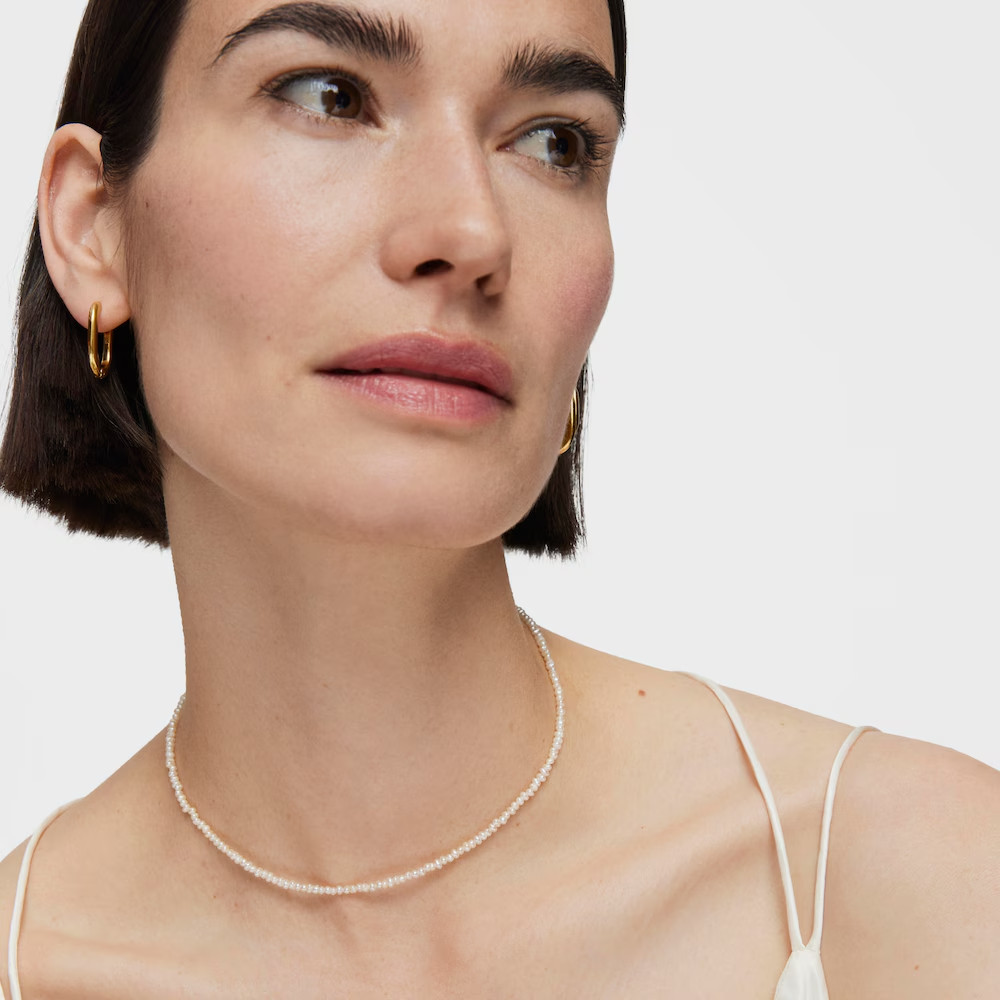 Tous 18k gold plating over silver 2mm Pearl Choker Necklace 38cm =15″