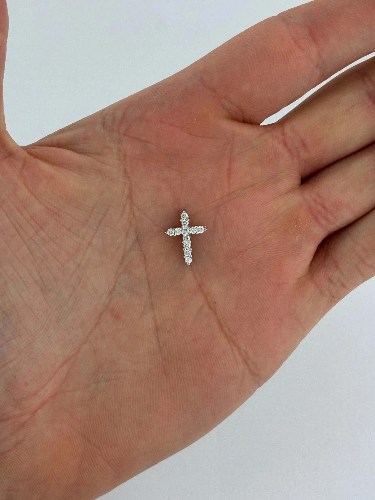 14K White Gold Plated Simulated Diamond Religious Small Dainty Cross Pendant