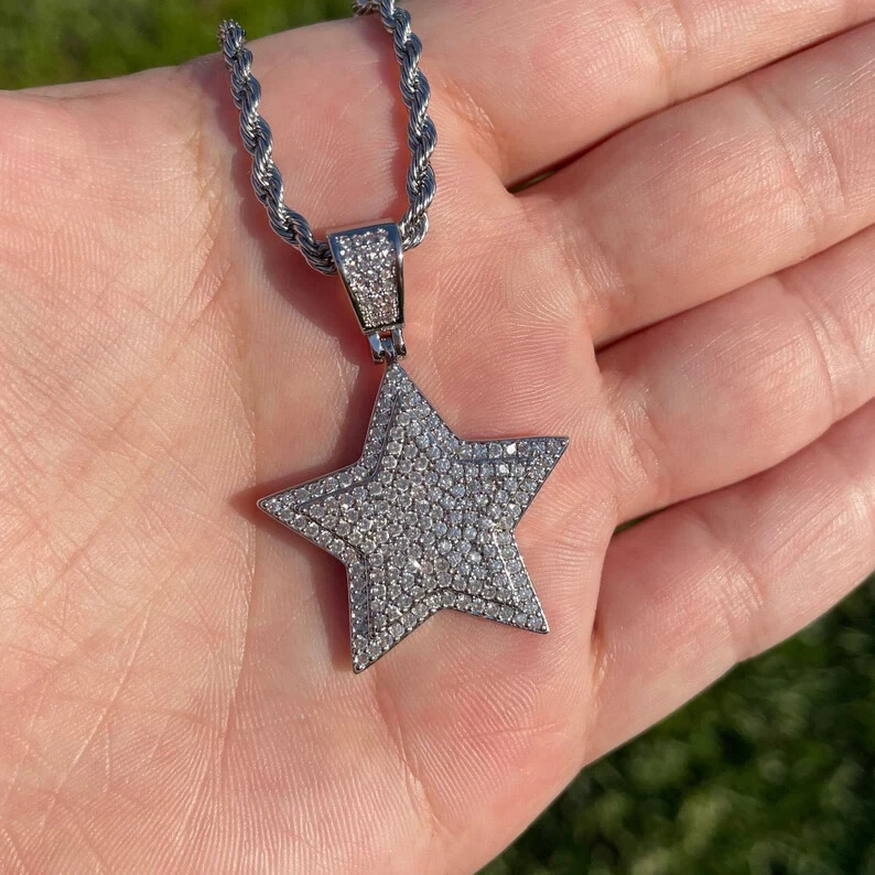 3.50 Ct Round Cut Simulated Diamond Men’s Star Pendant 925 White Sterling Silver