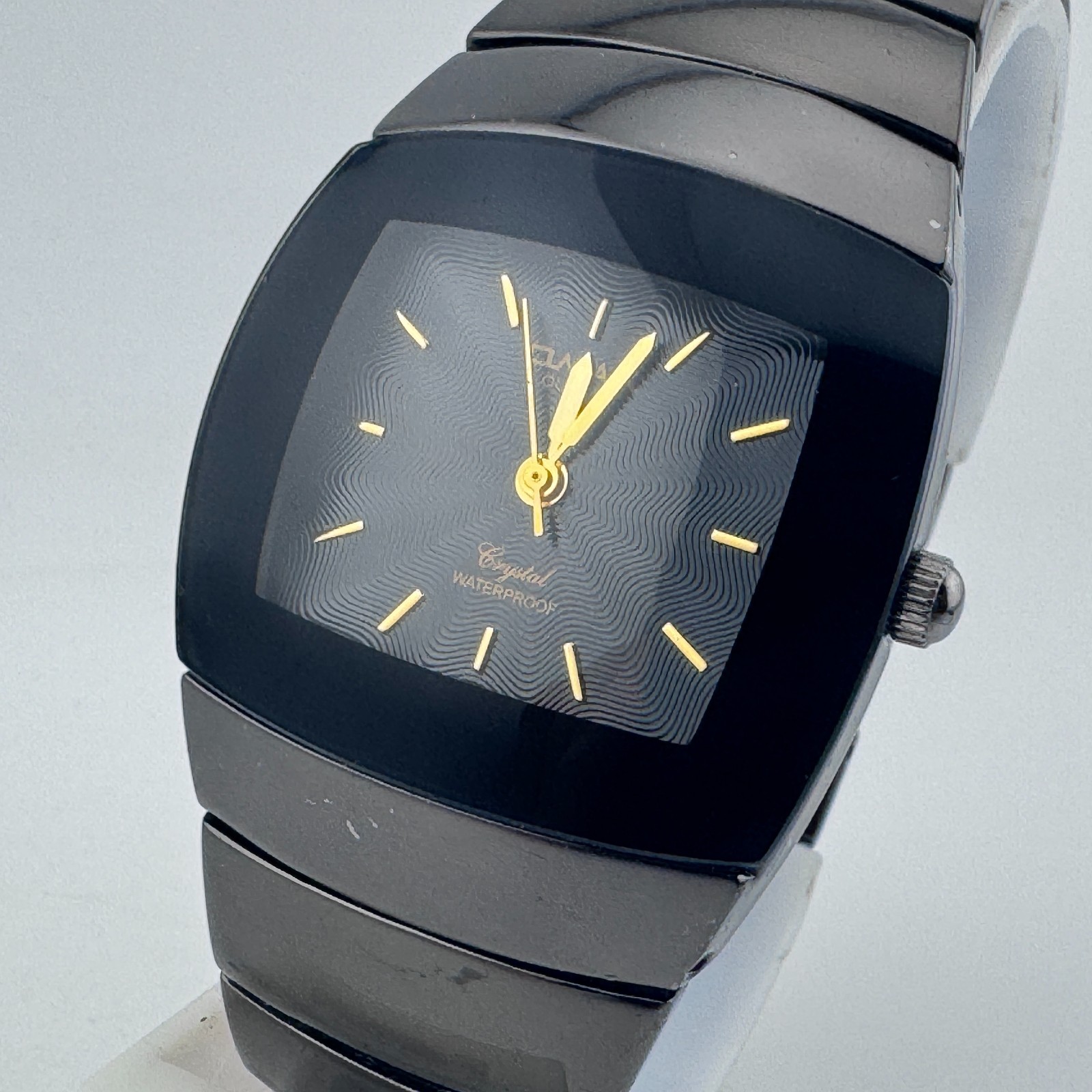 OMAX Crystal Quartz Watch Unisex 33mm Black Barrel Japan Analog New Battery 7″