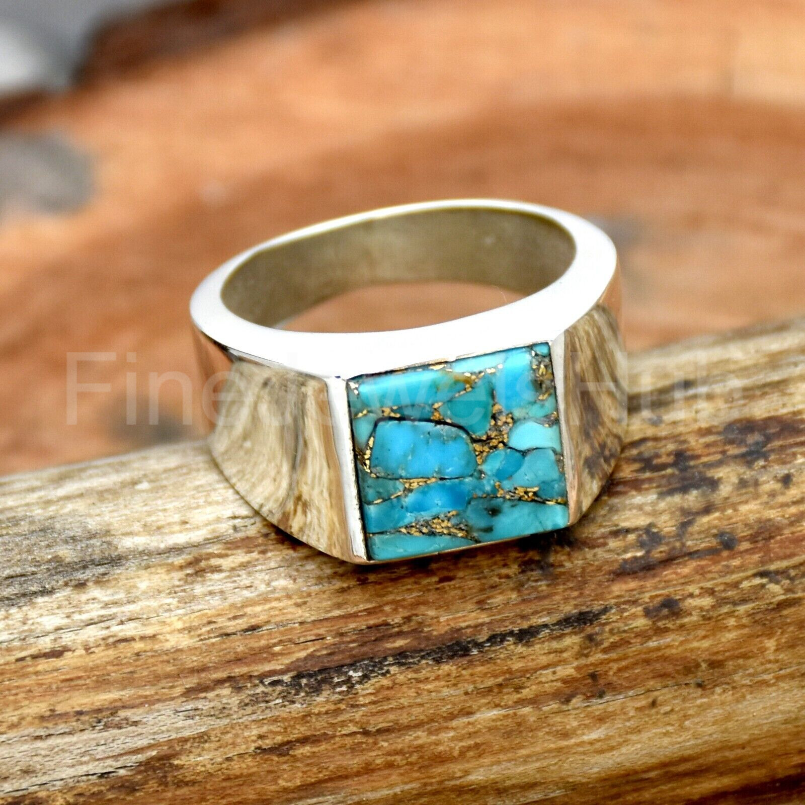 Blue Copper Turquoise Ring 925 Sterling Silver Ring Handmade Ring Men’s Ring