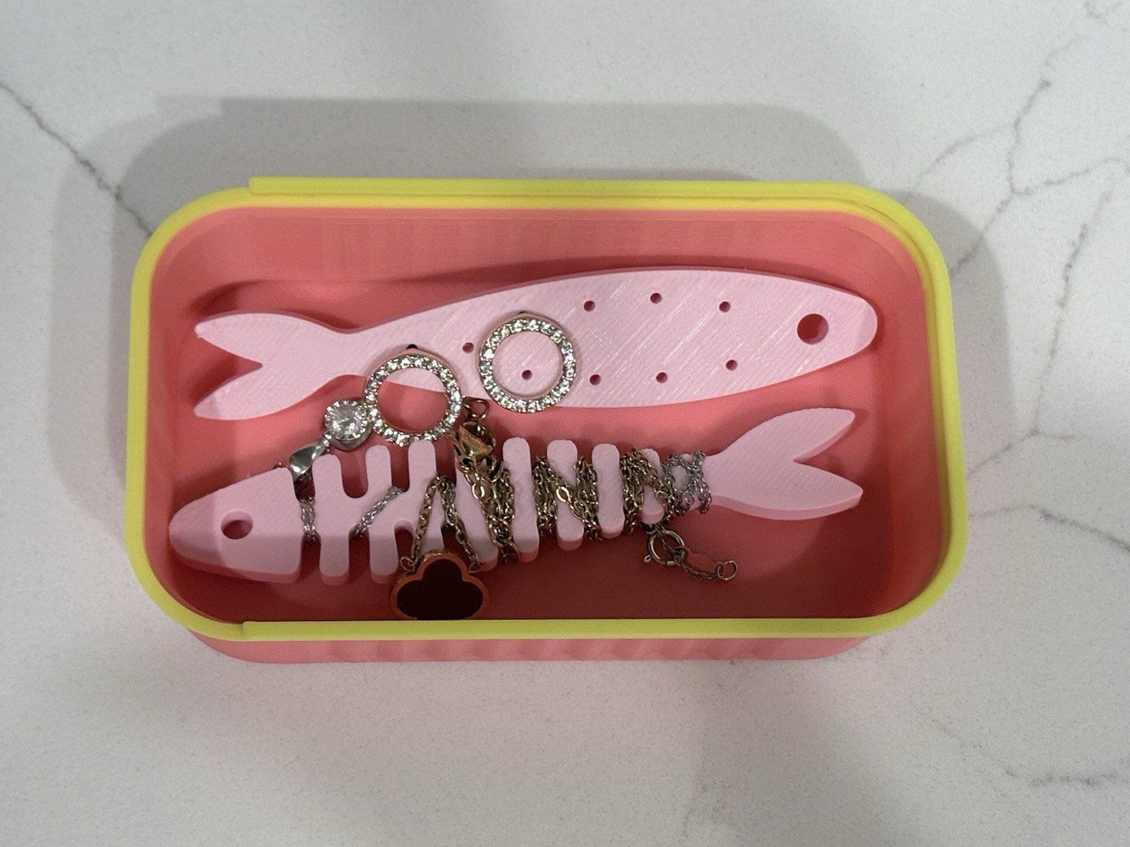 Sardines Jewelry Box Lined Plastic Rectangle Pink Multi-Color Storage