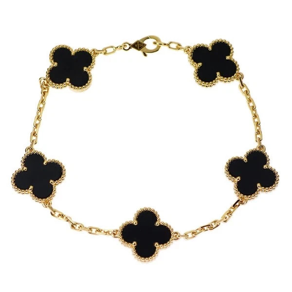 Van Cleef & Arpels K18YG Onyx Bracelet Alhambra Vintage