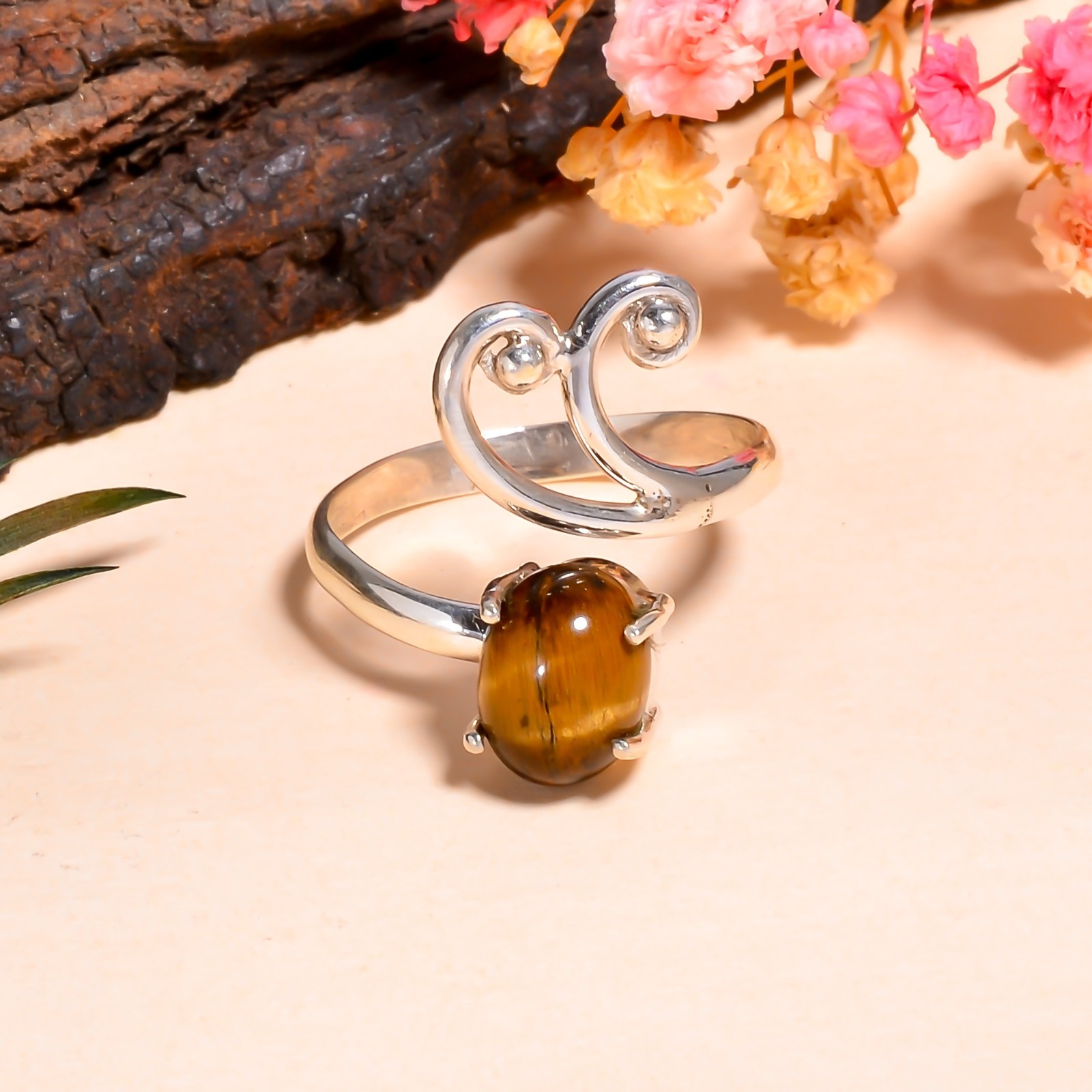 Tiger Eye Gemstone 925 Silver Handmade Statement Ring Jewelry