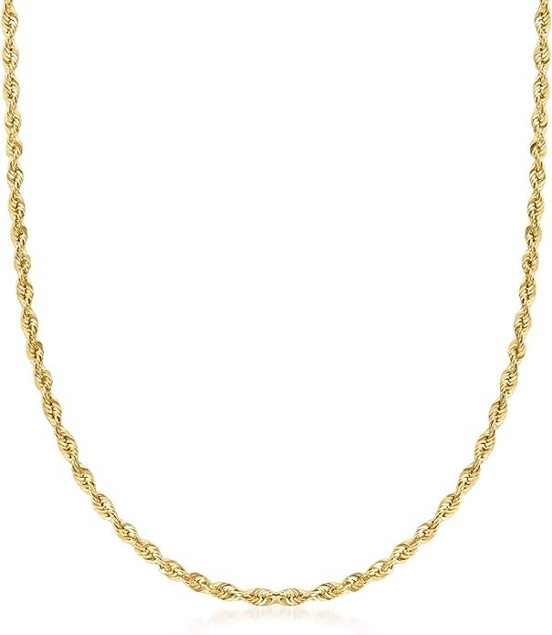 Solid Gold Plated 2mm Diamond-Cut Braided Rope Chain Necklace for Men Women 20″