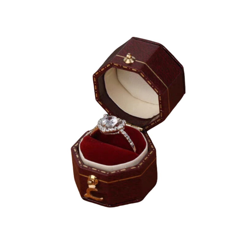 Luxury Vintage Leather Ring Boxes Engagement Wedding Ring Box Jewellery Case